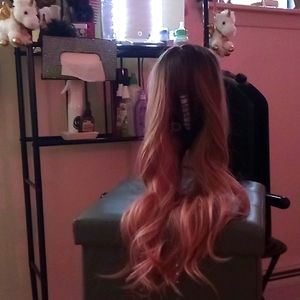 Beautiful brand new human hair pink ombre with bangs wig